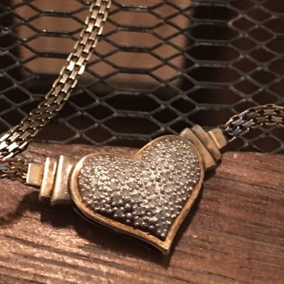 Silver Heart Statement Collar Necklace w CZ accent - Picture 3 of 5